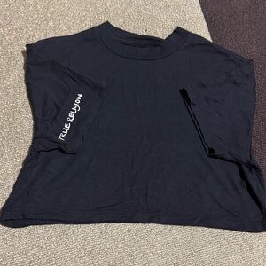True Religion Cropped Black Tee with Sleeve Logo